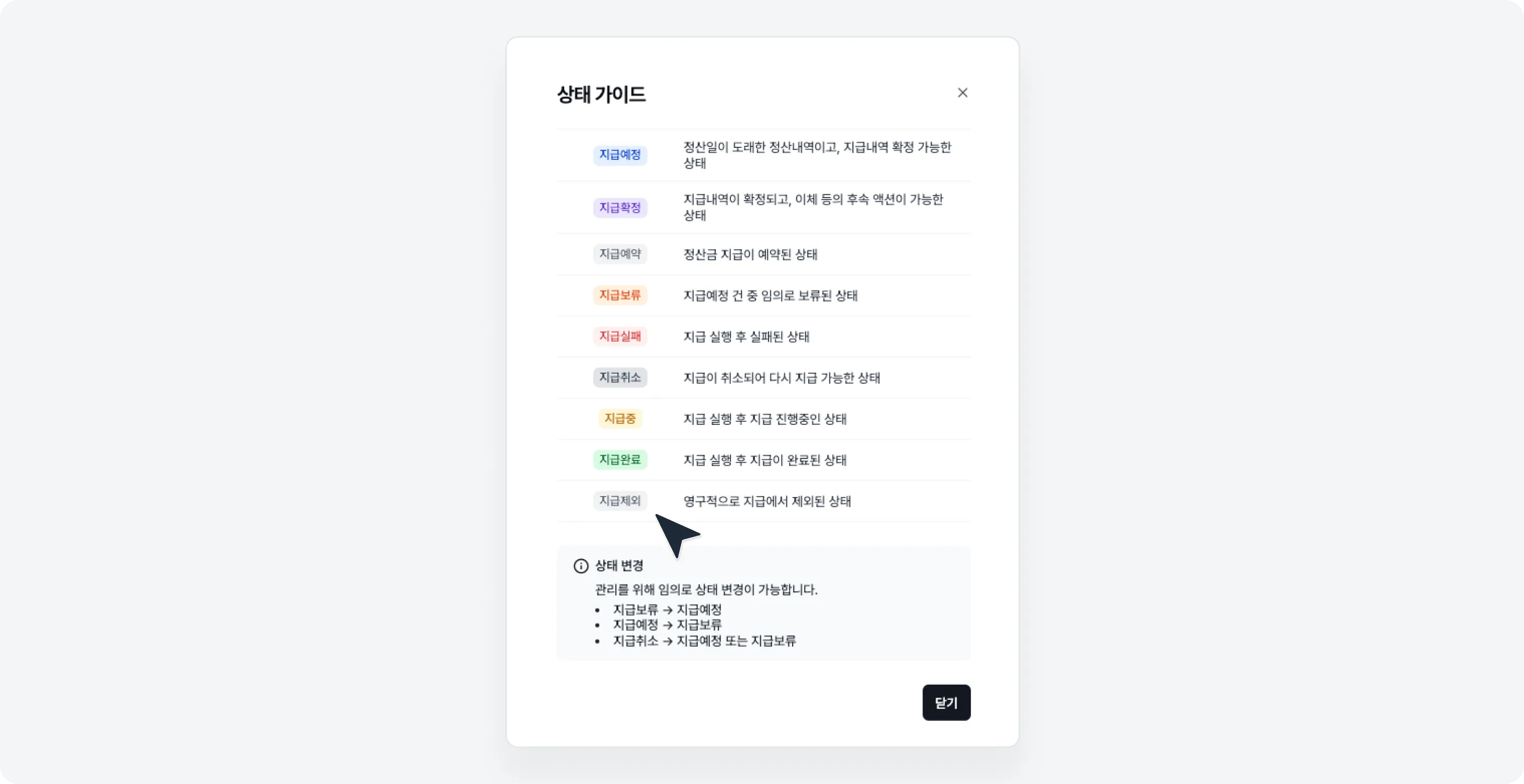 정산 내역 ‘지급 제외’ 상태